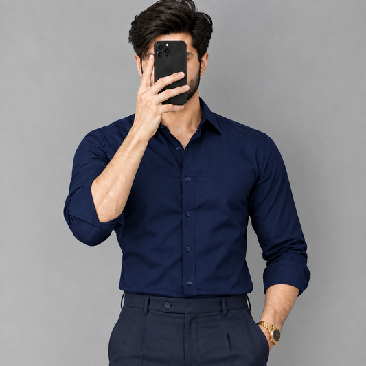 MEN'S DRESS NAVY BLUE COLOUR SHIRT