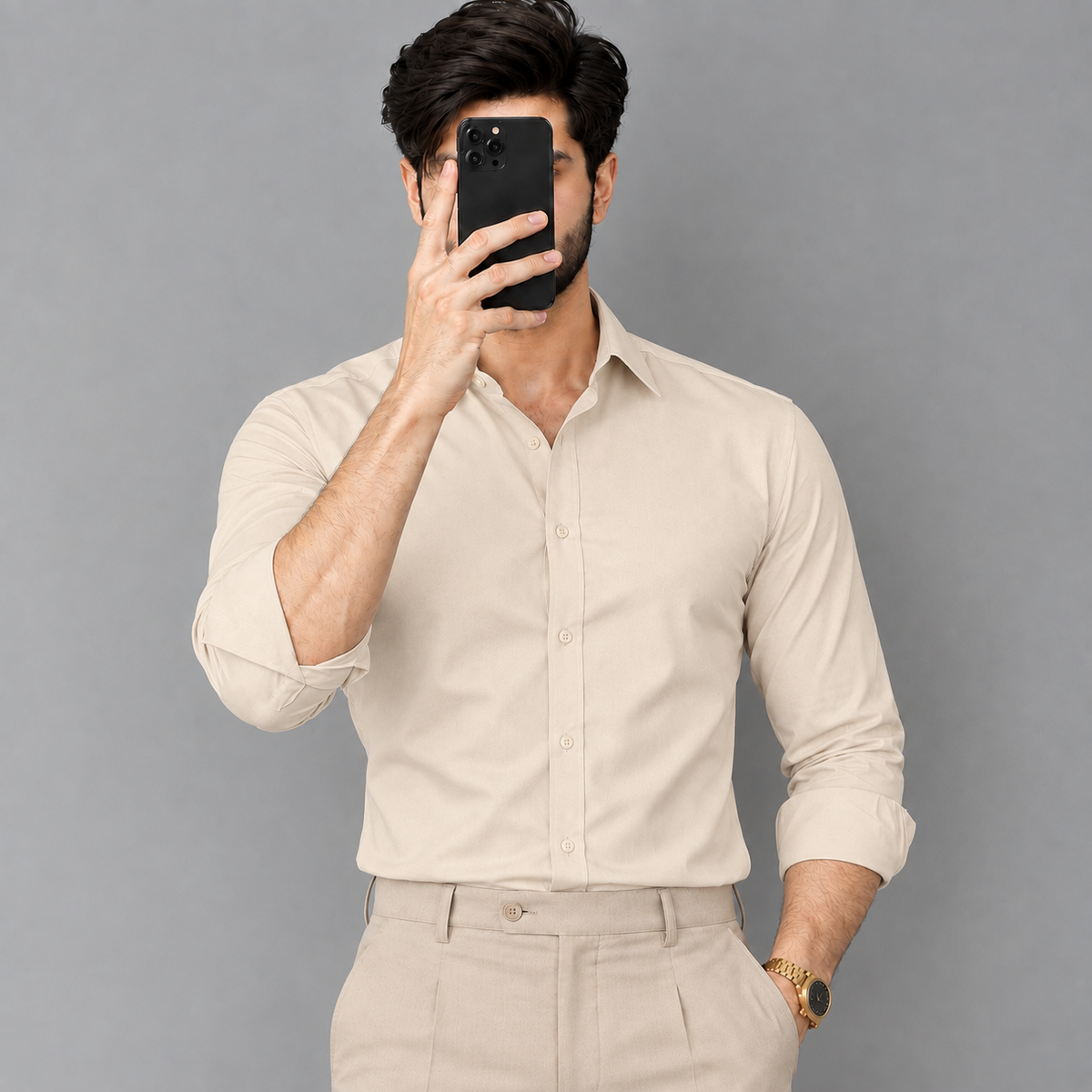 MEN'S DRESS BEIGE COLOUR SHIRT